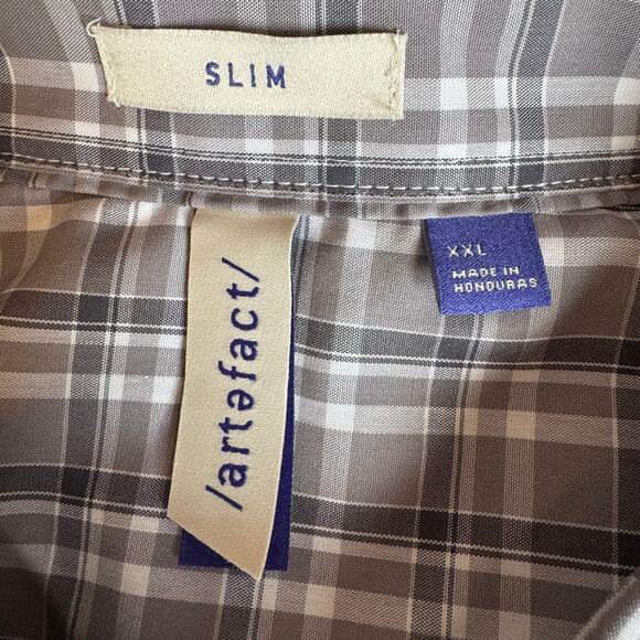 Artefact Long Sleeve Button Up Shirt Gray Plaid Cotton NWT Size 2XL - Picture 9 of 9